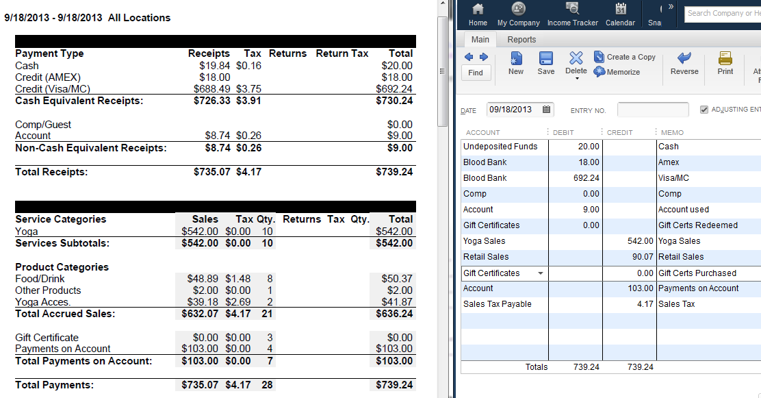 Mindbody and QuickBooks daily sales journal entry