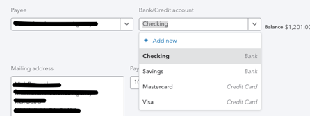 BankCredit account dropdown