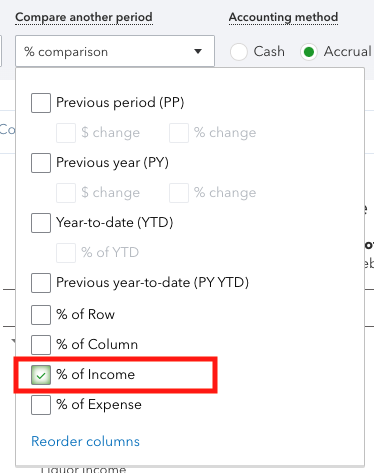 QuickBooks profit and loss for restaurant prime