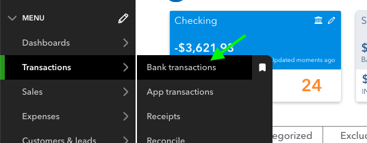 opening the bank transactions screen