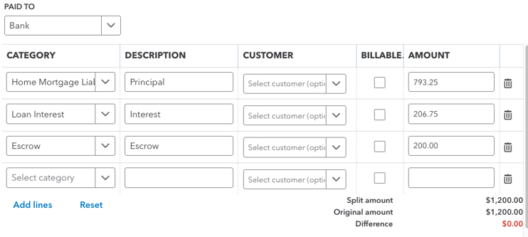 entering a mortgage payment